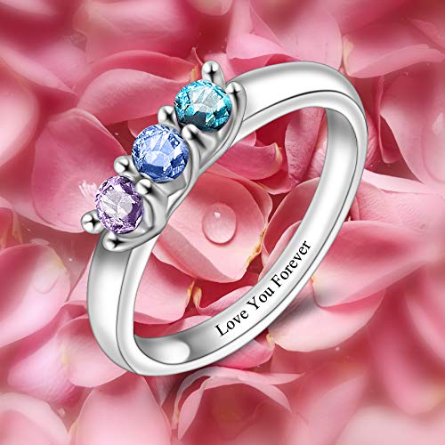 BAUMA AUTO Mothers Ring Personalized S925 Mothers Rings with 3 Simulated Birthstones for Grandmother Mother Meaningful Anniversary Rings for Women Wife3