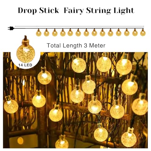 Image of One94Store Crystal Ball String Lights 3 Meter, 14 LED Warm White - Waterproof Fairy Lights for Christmas Decoration, Wedding, Bedroom, Garden, Party, Indoor Outdoor Use (Pack of 5)