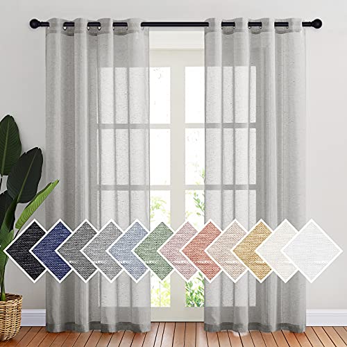 NICETOWN Sheer Linen Bedroom Window Curtains 84 inches Length, Grommet Privacy Semitransparent Light Filtering Flax Sheer Window Treatment for Living Room, Grey, W52 by L84, 1 Pair