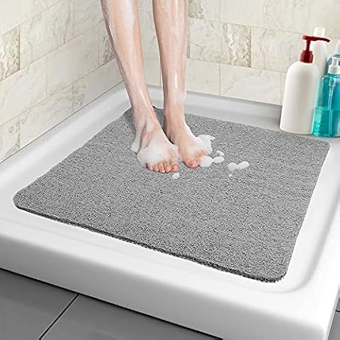 Duschmatte rutschfest, Weich Komfort Sicherheits Badewannenmatte mit Ablauflöchern, PVC-Luffa Massage Duschmatten für Nassbereiche, Schnell trocknend (Grau, 53x 53 cm) Cover
