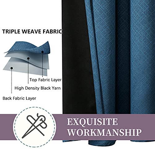 100% Blackout Eyelet Curtains Blue - Thermal Insulated & Noise Reducing, Thick Short Curtains for Kidsroom and Bedroom, Lined Blackout curtains, Room Darkening Curtains, 46 x54 inch 2 Panels - Image 5