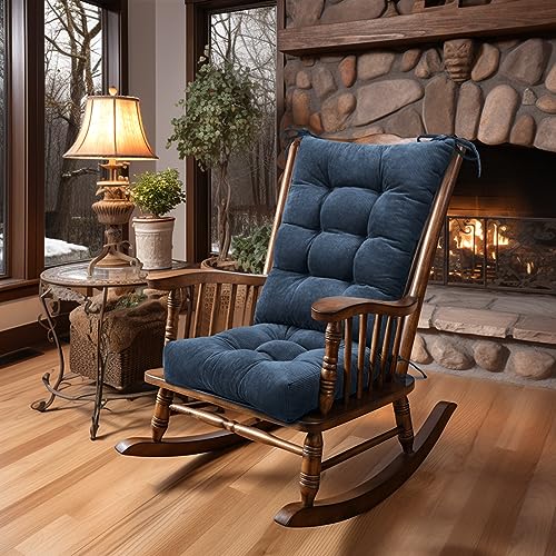 Image of Lokex Rocking Chair Cushion Only,Tufted Non-Slip Comfortable Rocking Chair Cushions Indoor with Ties,Striped Rocking Chair Pads (Indigo blue-S2064-16, 21x17 /17x17)