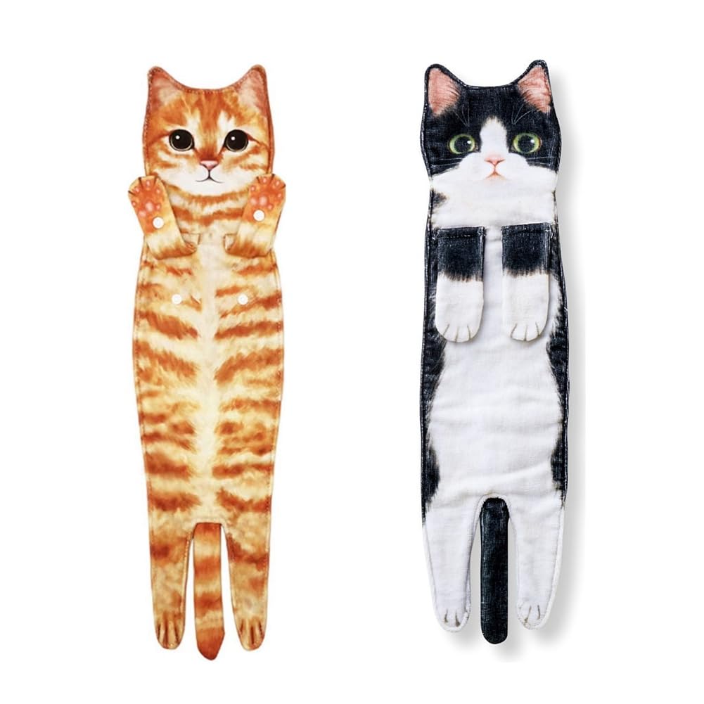 Toallas de mano con forma de divertidas para cuarto de baño, cocina, decoración de gatos, toallas de colgar, súper absorbentes, suaves y duraderas, A+B