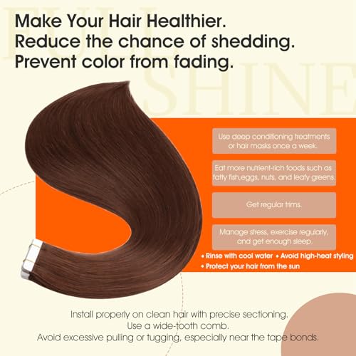 Image of Full Shine Remy Tape in Extensions Real Human Hair Color 34 Cinnamon Mocha Tape in Hair Extensions Human Hair 18Inch Seamless Blend 50G 20Pcs Invisible Tape Extensions for Women Daily Styling