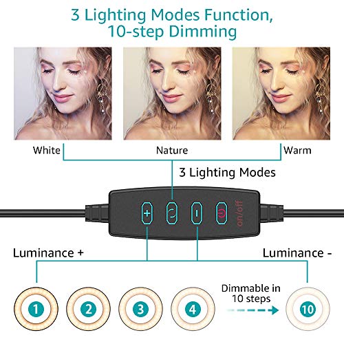 10\'\' Selfie Ring Light - LED Ring Light with Tripod Stand, Adjustable Phone Ring Light Compatible with iOS & Android Phones for Live Video, Makeup, Photography and Vlog Creation