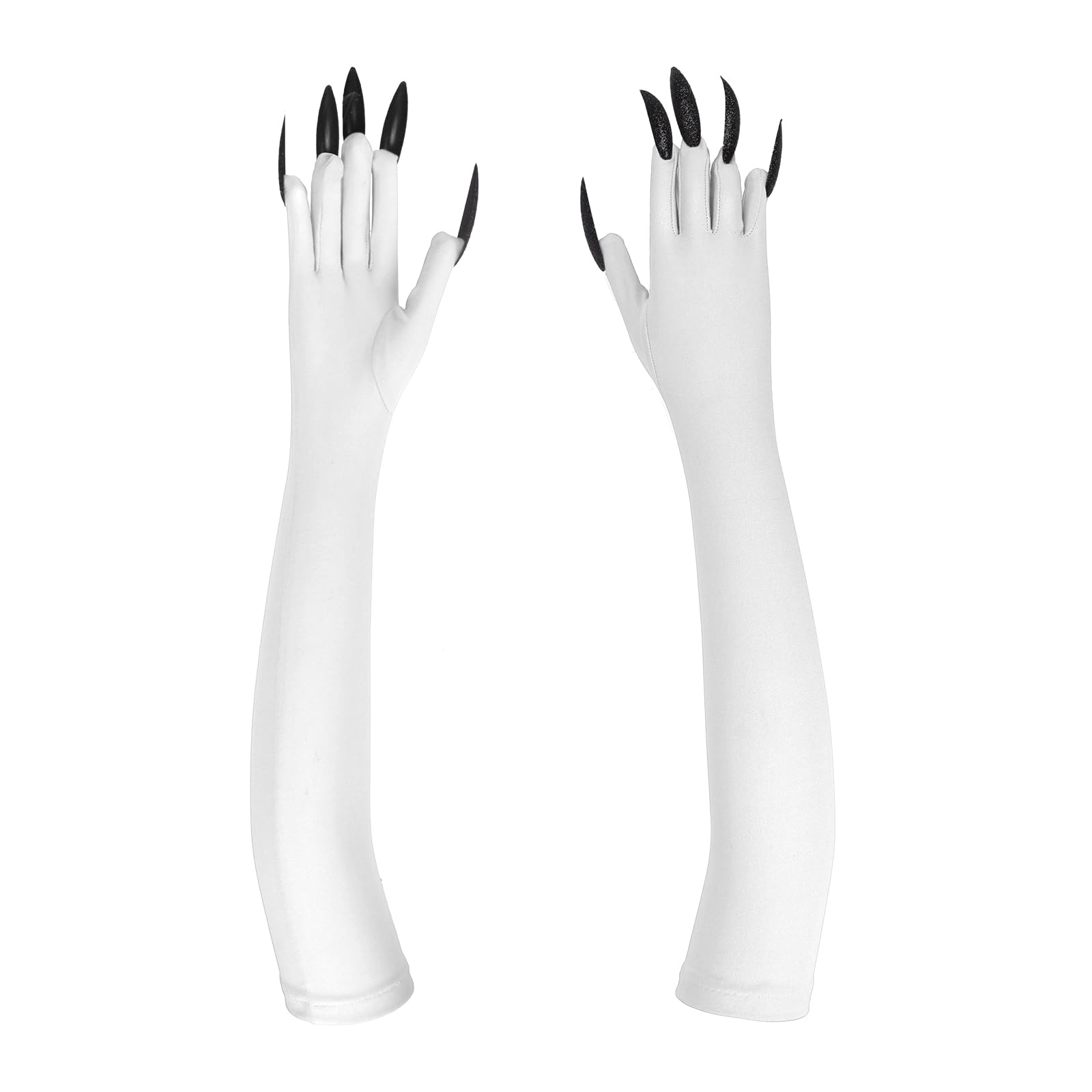 Halloween Long Nail Gloves Animal Claws Fake Nail Costume Glove Demon Witch Fingernail Mitten for Halloween Carnival Cosplay Costume (White-black nail, one size)