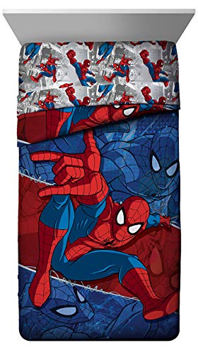 jay franco kids comforter - super soft reversible bedding polyester microfiber fill, multi - spiderman, twin