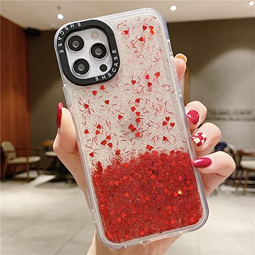 Coque de téléphone antichoc à paillettes d'amour pour iPhone 14 Pro Max rouge