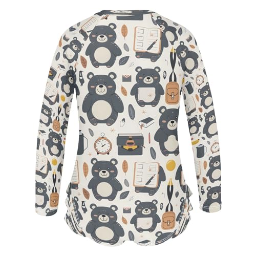 Bears Whriting Girls Long Sleeve Swimsuits One Piece Zipper Bathing Suit UPF 50+ Rashguard Swimwear3