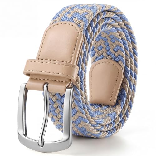 Image of SUOSDEY Men Stretch Braided Belt, Elastic Belt for Jeans Pants Casual Golf Belt 1 3 /8 inch