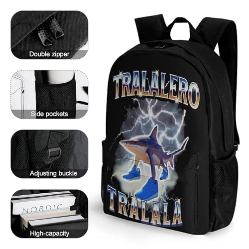 Tralalero-Tralala Merch Backpack With Pocket Italian-Brainrot Meme Travel Backpack 42x30.5cm3