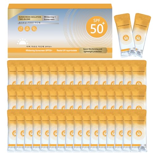 50PCS Mini Sunscreen Travel Size SPF50+ Mini Sunscreen Bulk for Face & Body Travel Size Sunscreen Packets Party Favor Lightweight Non-Greasy Water-Resistant Summer Party Gifts for Women Girl