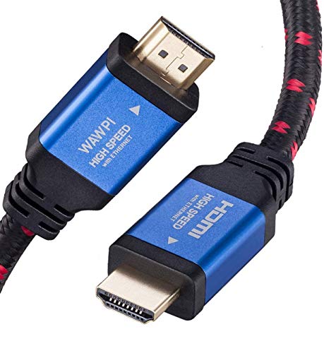 WAWPI HDMI Cable HDMI 2.0 (4K) 26AWG Braided Cord - High Speed 18Gbps - Gold Plated Connectors - Ethernet, Audio Return - Video 4K 2160p, HD 1080p, 3D for Gaming PC TV (10 ft)