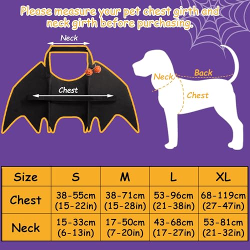 Fledermausflügel Hund,Halloween Fledermaus Hundekostüm,Hund Fledermausflügel mit Kürbisglocke,Einstellbar Hunds Fledermaus Flügel,Cosplay Dekoration Halloween Haustier Kostüm L