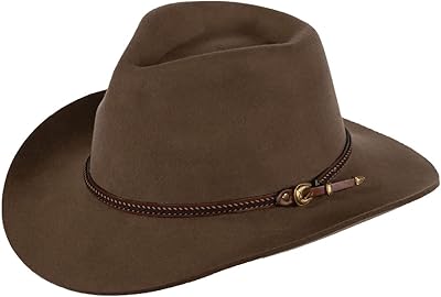 Outback Trading Nelson UV Protection Water-Resistant Crushable High-Crown Wool Felt Outdoor Cowboy Hat, Brown
