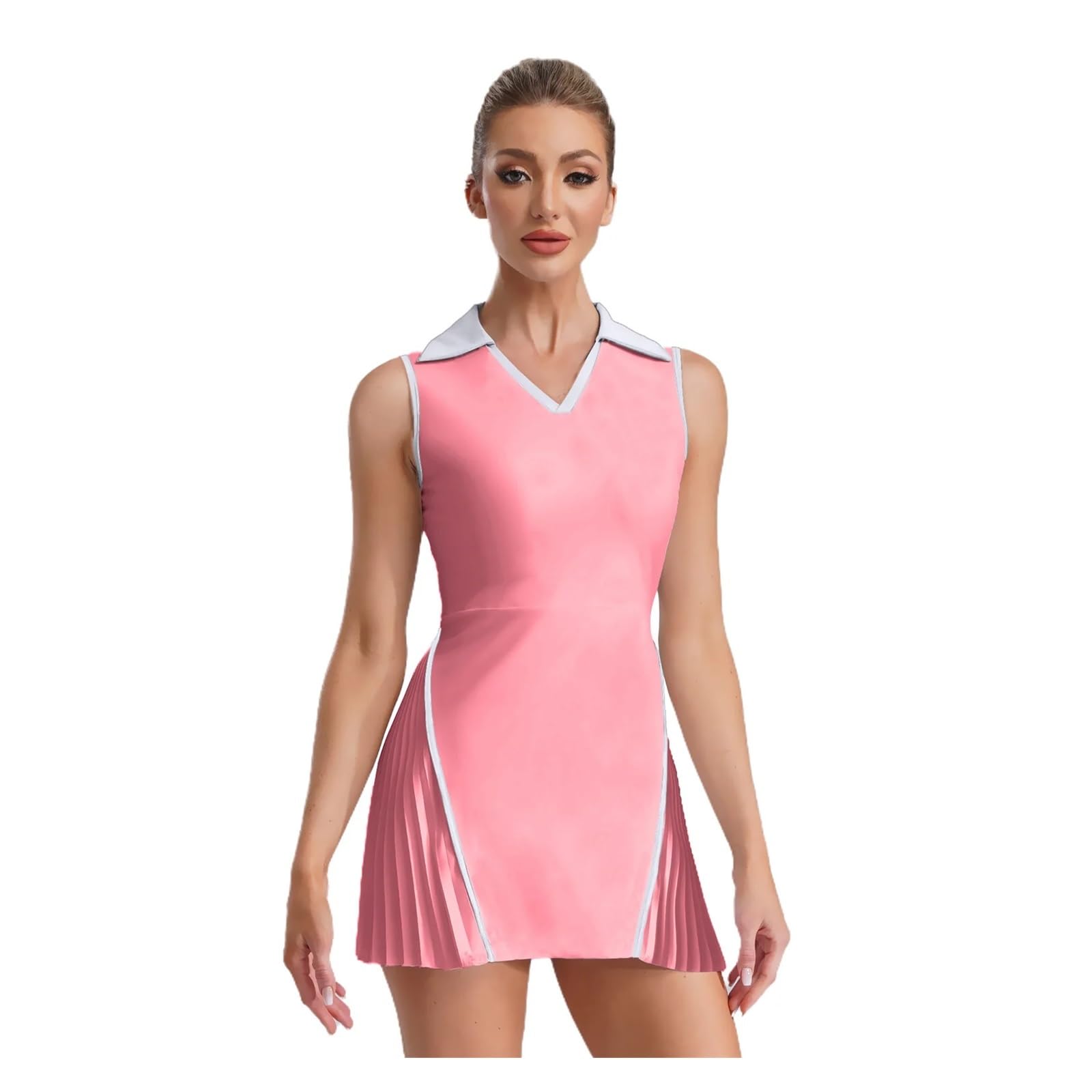Vestido Deportivo Vestidos Deportivos de Tenis for Mujer, Ropa Golf for, Cuello en V, sin Mangas, Ribete Contraste Vestido Padel Mujer(Green,L)