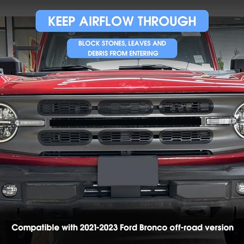 Image of sukemichi Front Grille Mesh Grill Inserts for 2021 2022 2023 2024 2025 2026 Ford Bronco Big Bend Outer Banks Exterior Accessories 2 Door 4 Door, 6 Pack, Black