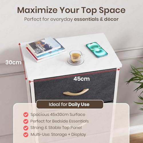 Image of Lukzer Fabric Chest of 4 Drawers Closet Drawer Organizer for Wardrobe | Fabric Drawer Storage for Closet Living Room /Bedroom Metal Storage Bookshelf Organizer (MMR-002 /White & White) - 45x30x93cm