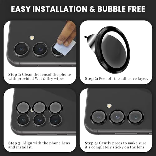 Image of FIRST MART Camera Lens Protector for Samsung Galaxy S23 FE - 9H Tempered Glass Metal Alloy Rings, Military-Grade Anti-Scratch Camera Ring Guard, HD Clear, Case-Friendly Protection - Black