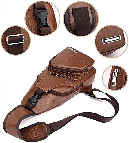 Miniatura 3 de Bolso bandolera de cuero para hombre, multiusos, bolso bandolera de hombro, color negro con puerto de carga USB