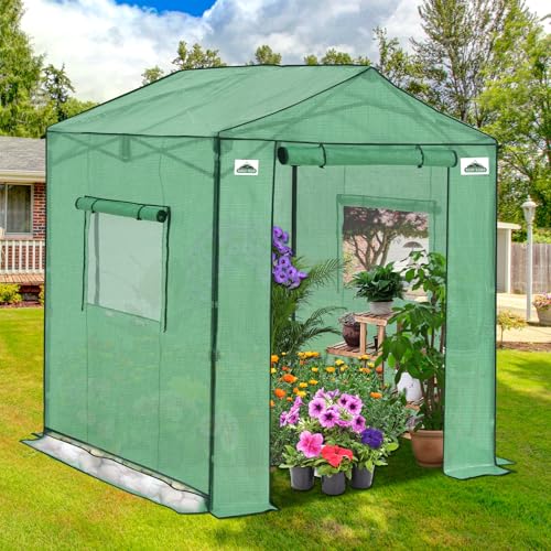 Image of EAGLE PEAK 6x6 Pop Up Walk in Greenhouse, Easy Setup, Gable Roof, Green