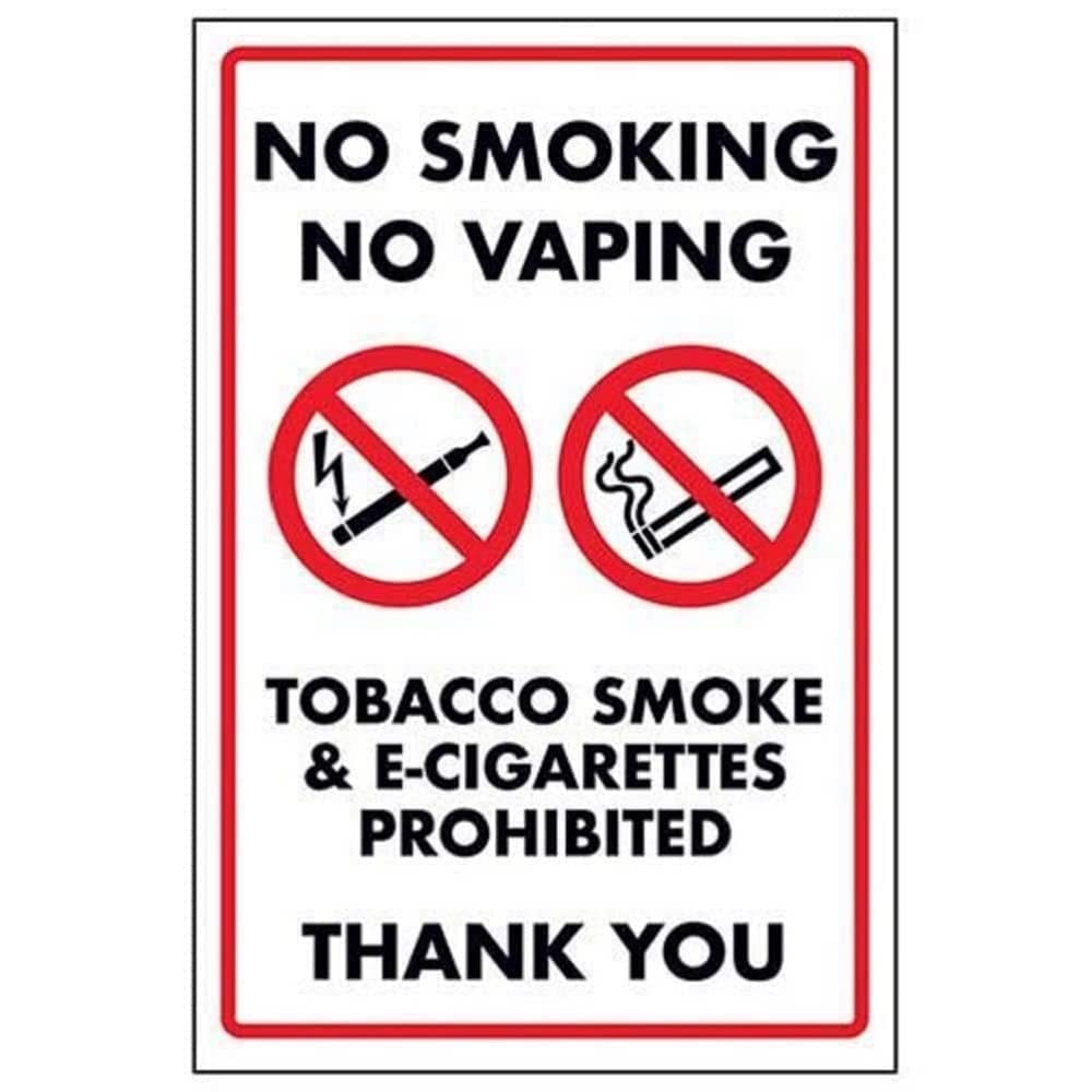 V Safety No Smoking No Vaping/Tobacco Smoke & E-Cigarettes Sign - 150mm x 200mm - Rigid Plastic