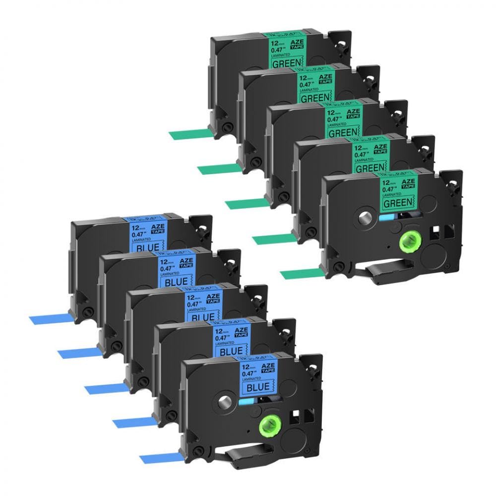 Nastro per etichette da 10 pezzi 9-24mm nero su blu e nero su verde compatibile con TZE-531 TZ741 TZE-521 TZE-731 TZE-541 TZE-751 per stampante