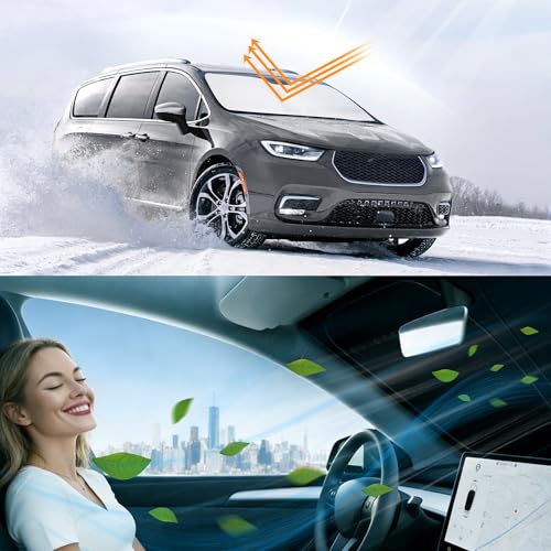 Image of Windshield Sun Shade for 2017 2018 2019-2026 Pacifica Minivan Chrysler | Foldable, Full covered for windshield, Block UV Rays, Heat Reduction, Easy to install, Keeps Car Cooler