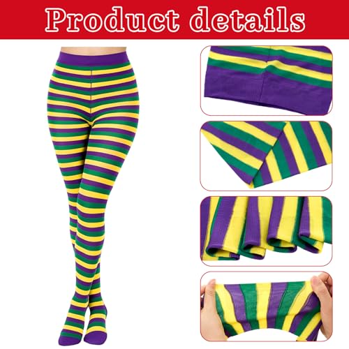 Image of 8 Pairs Striped Tights for Women, Colorful Semi Opaque 80 Denier High Waist Footed Pantyhose Legging Halloween Costume