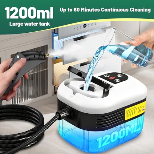 Image of 2500W Handheld Steam Cleaner, 15s Fast Heat-Up High Temp Pressurized Steamer, 1.2L Large Tank, Portable Steam Cleaning Machine for Home, Kitchen, Bathroom, Car, Grout & Furniture (White)