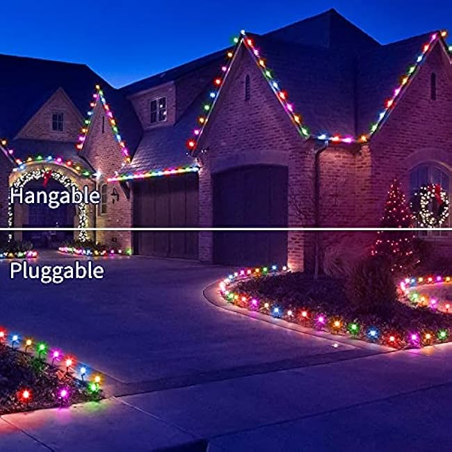 Christmas Pathway Lights Outdoor, 25.7 Feet C9 Christmas Lights with 20 Multicolor Bulbs and Stakes, Connectable Outdoor Christmas Decorations Outside Yard Walkway Sidewalk Holiday