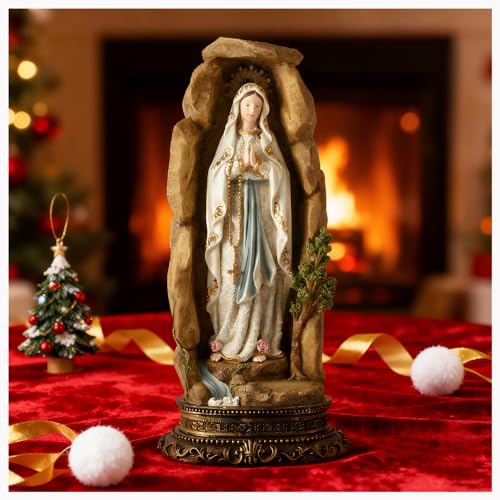 MeritMode Virgin Mary Collectible Figurines, Our Lady of Lourdes in Grotto Design
