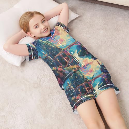 senya Starry Sky Satin Summer Pajama Sets Silk Short Sleeve Button Down Sleepwear 7