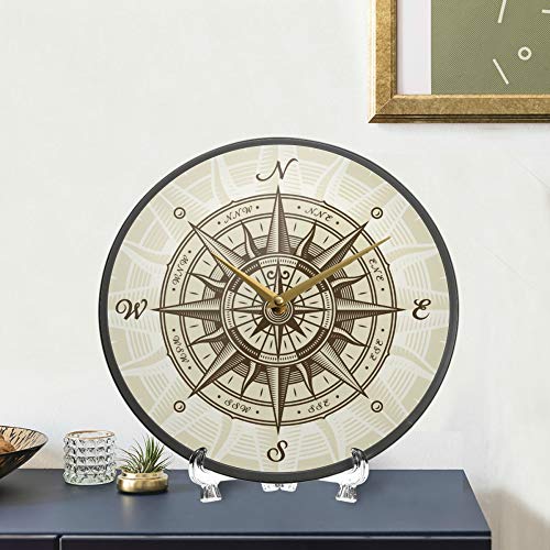 Runde digitale Wanduhr, Vintage-Stil, nautischer Kompass, Rose, nicht tickend, Wanduhren, batteriebetrieben, für Küche, Wohnzimmer, Büro, dekorativ