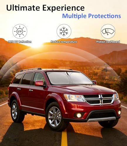 Image of Windshield Sun Shade for 2009-2020 Dodge Journey Accessories | Car Front Window Sun Visor & Heat Shield | 240T Sunshade Protection Blocks UV Rays Keep Your Car Cooler
