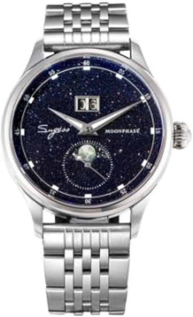 Sugess Moonphase Luxury Men Watch Stainless Steel Case Bracelet Seagull ST2528, Silver