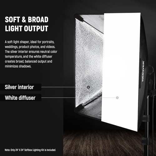 NEEWER 350W Equivalent Softbox Lighting Kit, 5700K LED Light Bulb, 24x24 inches Softbox with E26 Socket, Photography Continuous Lighting Kit, Photo Studio Equipment, NK300 - Image 5