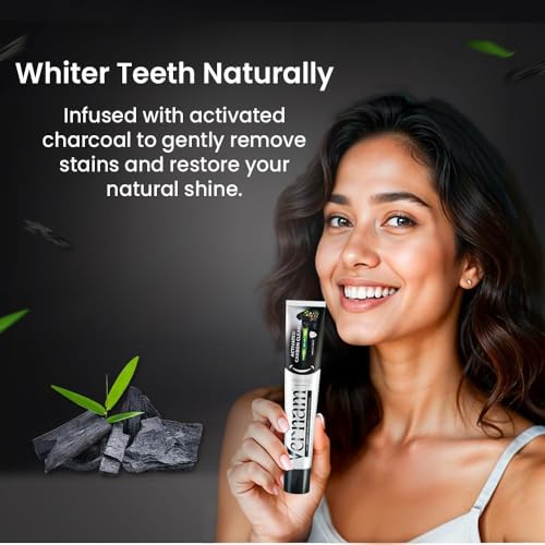 Image of Vernam Charcoal Whitening Toothpaste 70g | Timur Wood Activated Charcoal & Hydroxyapatite | Enamel Repair & Stain Removal | Fluoride-Free Anti Cavity, Gum Care | Vegan | 6% Bio-HAP, Fluoride Free & Activated Charcoal for Brighter Teeth