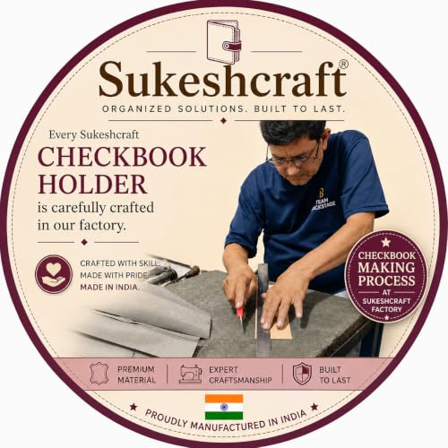 Image of Sukeshcraft Multiple Cheque Book Holder | Original Leather Holds Upto 8 Cheque Books, Locker Key Hook Matching Zipper (Leather)
