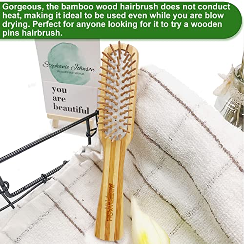 Bamboo Hair Brush With Cleaner Tool For Womens Thick Thin Curly And Straight Hair, Bamboo Bristles Help Hair Growth, Enhance Shine & Health - 2 Pack #TOP5