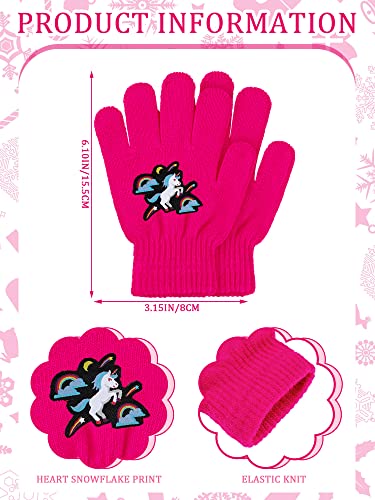 Geyoga 3 Pairs Kids Gloves Winter Toddler Gloves Full Fingers Knitted Glove Kids Unicorn Warm Mittens for Aged 4-10(Bright Style)3