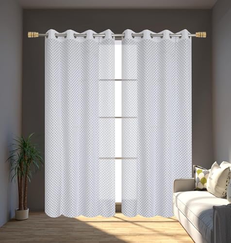 VJK FAB Bricks Pattern Net Curtains 9 Feet Long Set of 2 Pcs, Sheer Curtains for Long Door Semi Transparent Parde Window, Door- 4 Feet X 9 Feet, Pack of 2 Pcs, White Color