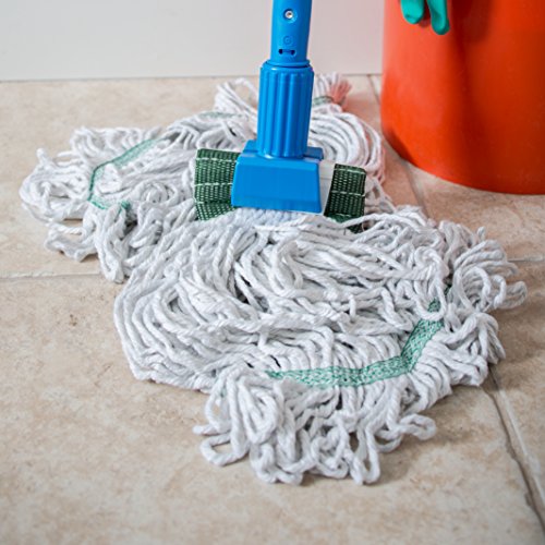 Image of SPARTA Flo-Pac Cotton Mop Head, Loop-Ended, Wide Band with 5 inch Green Band for Organized Cleaning, Medium, White, (Pack of 12)