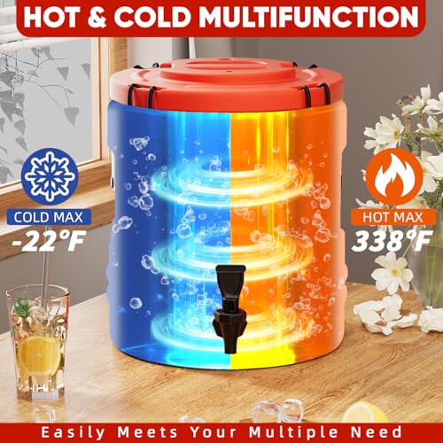 Image of Insulated Beverage Dispenser - 5.3 Gallons, 304 Stainless Steel Insulated Soup Carrier Hot and Cold Insulated Bucket with Faucet Portable for Kitchen Restaurants Parties - Red Insulated Bucket