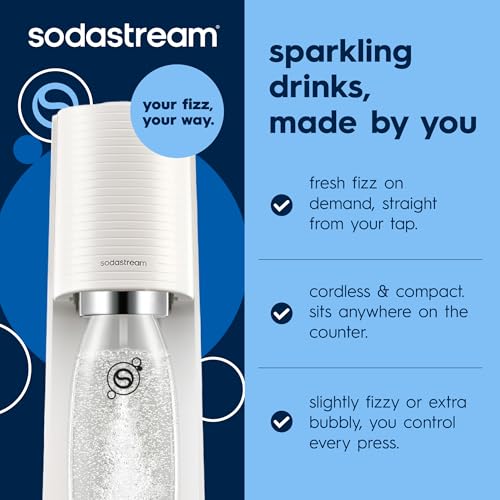 Image of SodaStream TERRA Sparkling Water Maker, Value Bundle, CQC CO2 System, Includes 2 Quick Connect 60L CO2 Cylinders, 3 Dishwasher Safe BPA Free Bottles, 2 bubly Drops, Make your own Pepsi, White