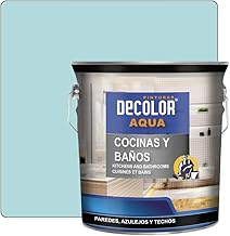 PINTURAS DECOLOR - Cocinas y Baños. Pintura Satinada al Agua para Azulejos, Paredes y Techos.(AZUL SUAVE) 2,5 LT