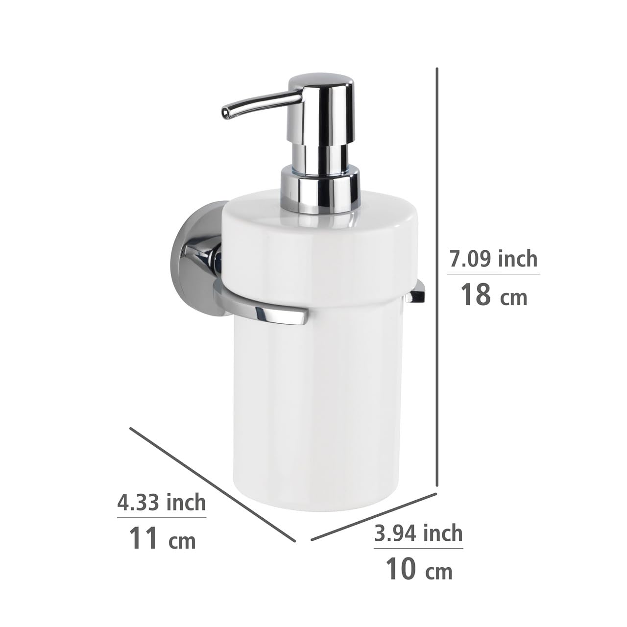 WENKO UV-oc - Dispenser di sapone Isera, ricaricabile, 360 ml, dispenser in ceramica per fissaggio senza foratura, con innovativo sistema adesivo, supporto in tubo quadrato e zinco pressofuso,