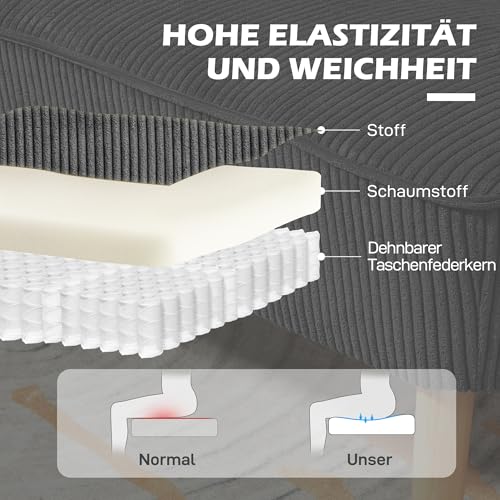 HOMCOM Sofa 2 Sitzer Couch, Kleine Loveseat mit Cord-Optik Modern Polstersofa für Wohnzimmer, Schlafzimmer, kleinen Raum, Grau 117 x 56,5 x 77 cm