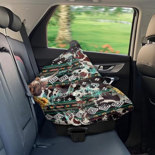 Image of Highland Cow Print Baby Carseat Cover Sunflower Nursing Cover Fashion Carseat Covers Baby Nursing Cover Toddler Boy Girls Breastfeeding Canopy Infant Stroller Cover Car Seat Canopy