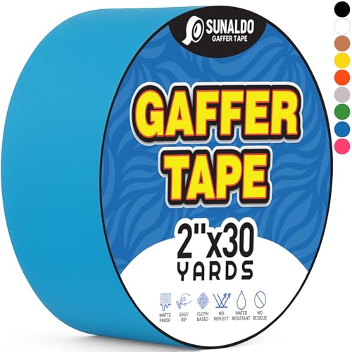 Image of Gaffers Tape Heavy Duty, Easy to Rip, Residue-Free Professional Grade Floor Tape for Electrical Cords, Matte Finish Non Reflective, Weather Resistant (1, Light Blue, 2 inch x 30 Yards)
